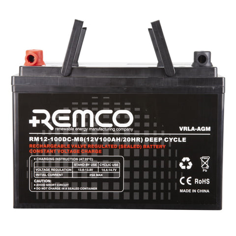 Remco Batteries Deep Cycle AGM RM12-100DC-M8 12V 100 AH - 24 Months Warranty