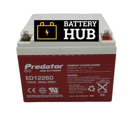 PREDATOR ED12260 DEEP CYCLE 12 MONTH WARRANTY ELECTRIC VEHICLE BATTERY.