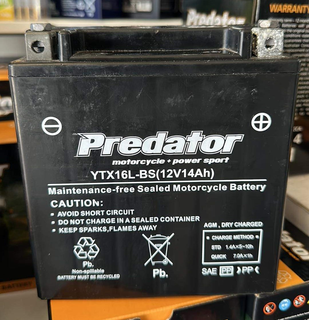 PREDATOR YTX16L-BS 12 MONTH WARRANTY MOTORCYCLE BATTERY. – The Battery hub